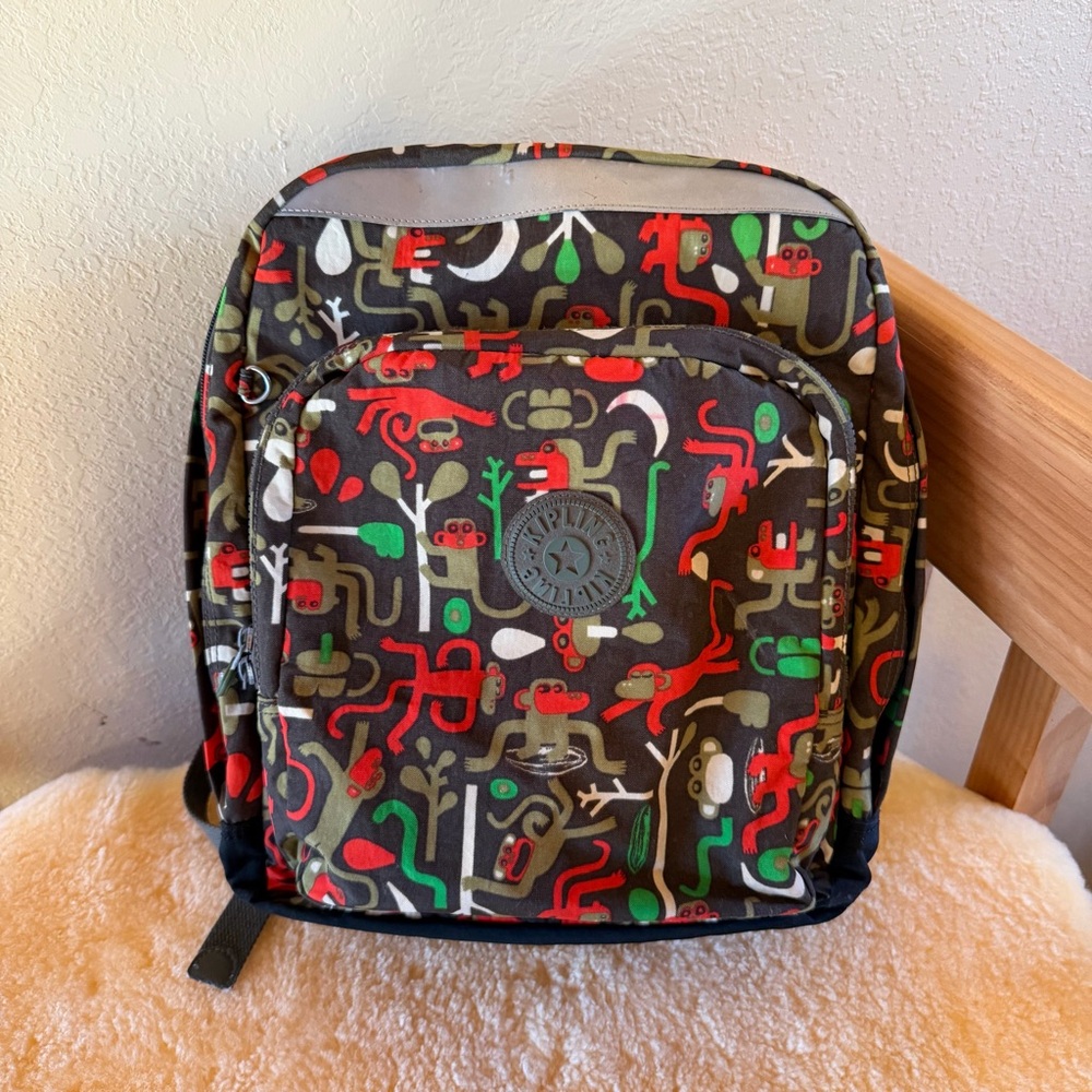 Kipling Multicolor Monkey Printed Computer Backpa… - image 1